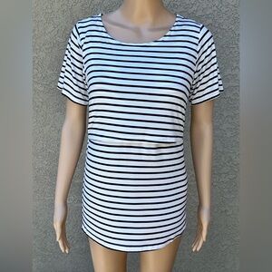 Small Show Nursing Top sz S  White with Black Stripe and Grey